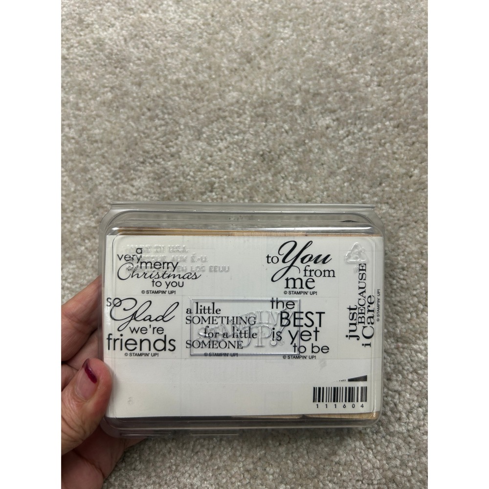 Stampin Up Best Yet 111604 Wood Mount Rubber Stamp Set Sentiments Greetings 6pc